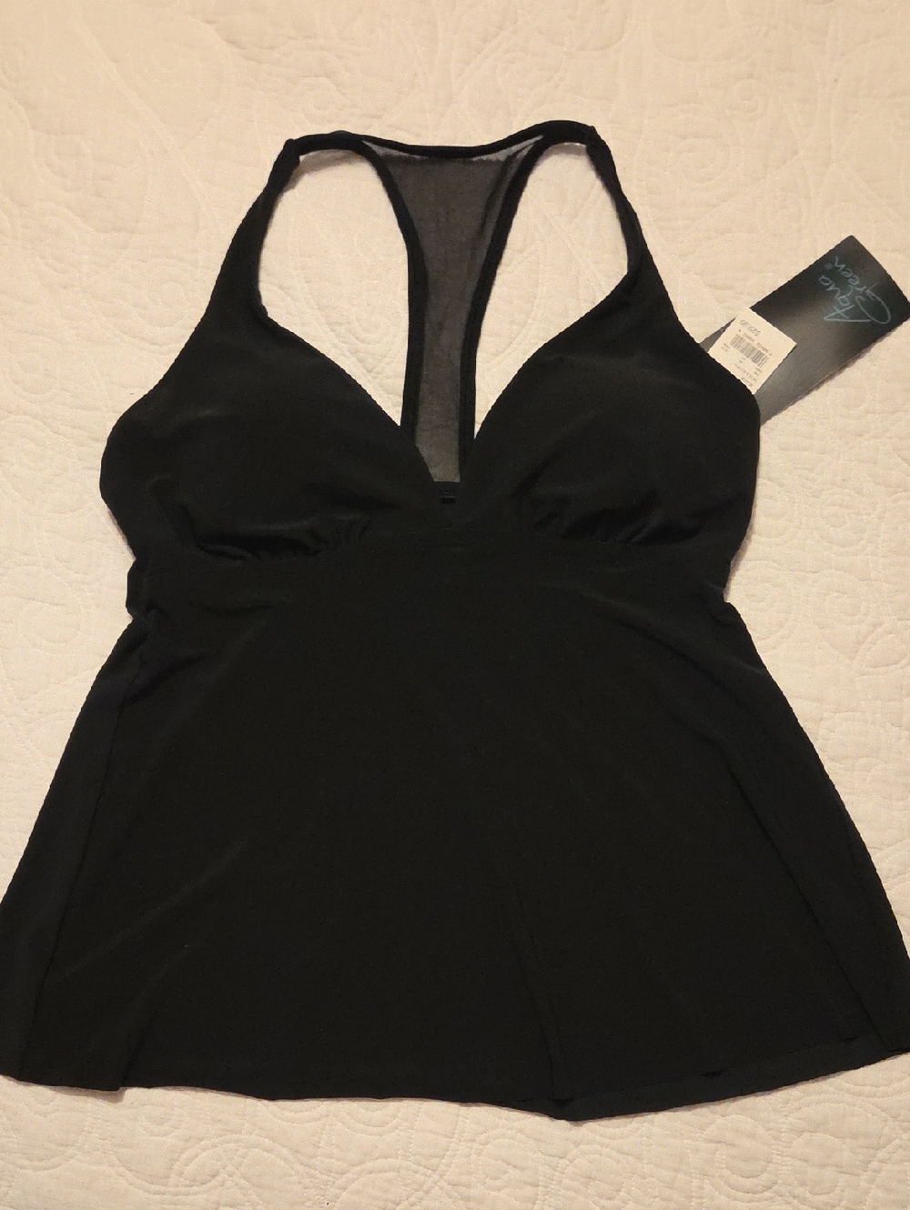 Aqua Green Black Tankini Top With Mesh Racerback. NWT Size M